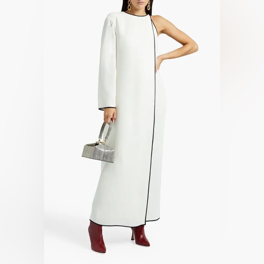 Valentino Garavani White One-Shoulder Maxi Dress with Black Piping
